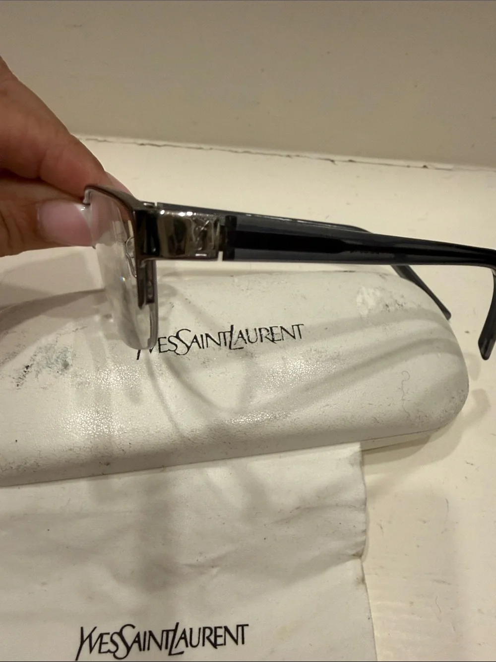 Authentic Yves Saint Laurent Silver and Black Designer RX Eyeglasses